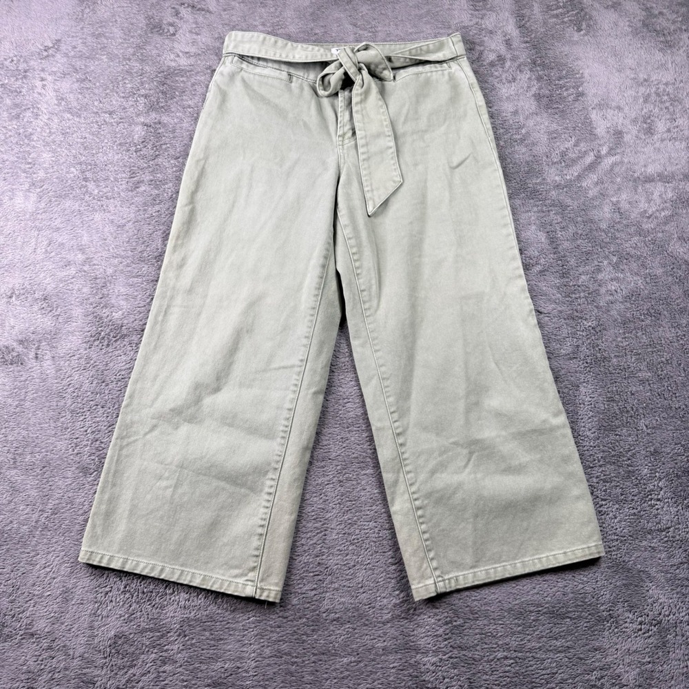 Oat Green Mid-Rise Wide-Leg Cropped Pants with Belt - Picture 3 of 8